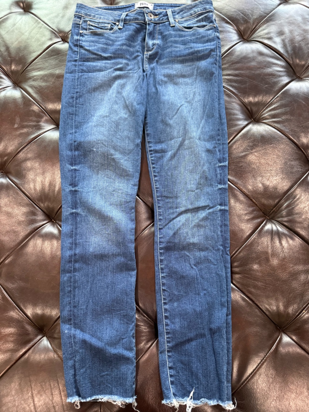 PAIGE Women's Cropped Ankle Jeans in Dark Blue Wash